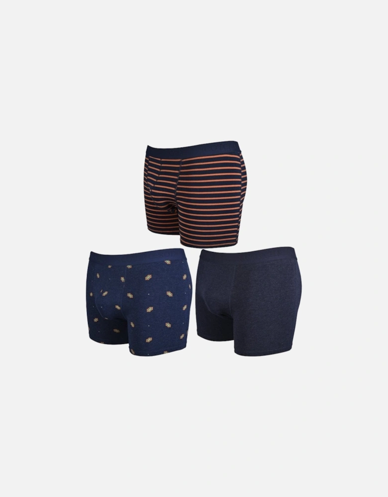 3-Pack Stripe, Solid & Geometric Boxer Briefs, Navy/rust