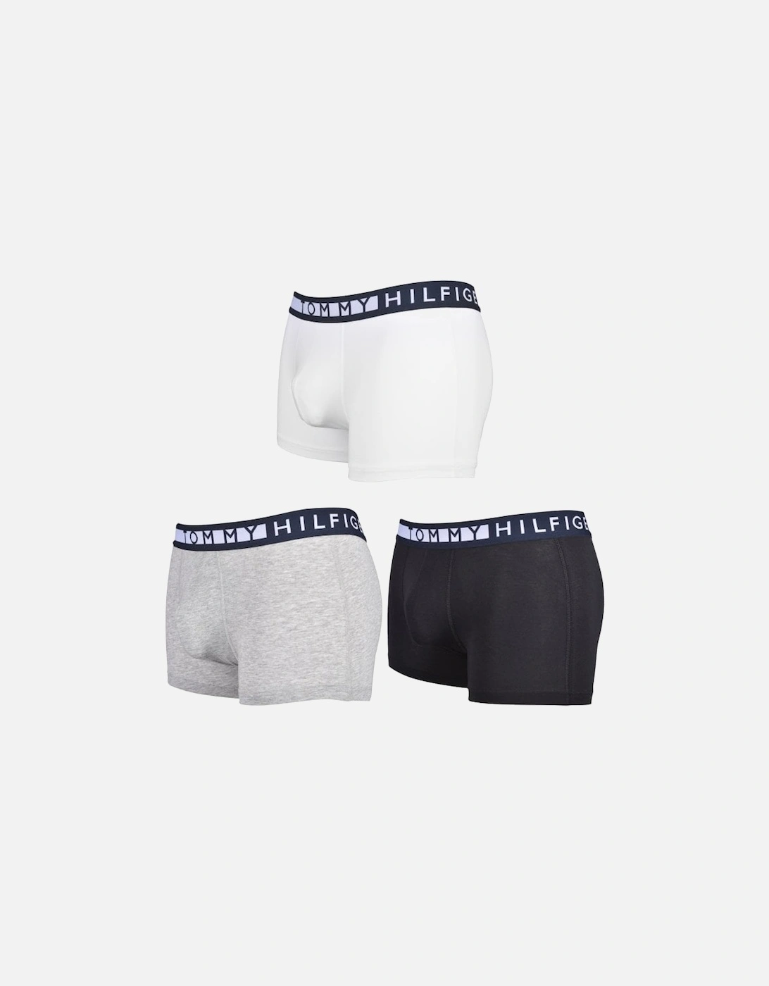 3-Pack Tommy Logo Boxer Trunks, Black/White/Grey