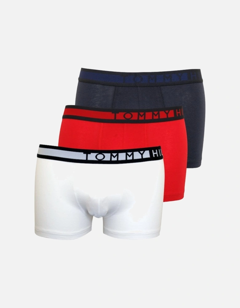 3-Pack Tommy Logo Boxer Trunks, Red/White/Navy