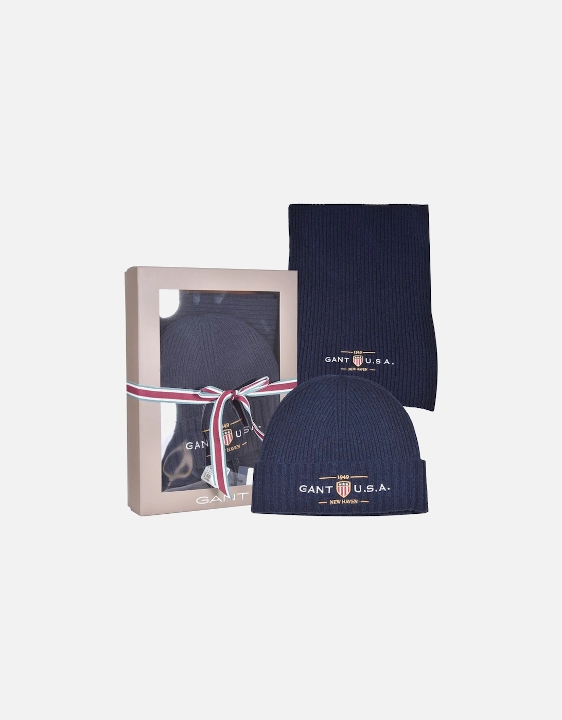 1949 Newhaven Shield Ribbed Wool Scarf & Beanie Gift Box, Navy, 15 of 14