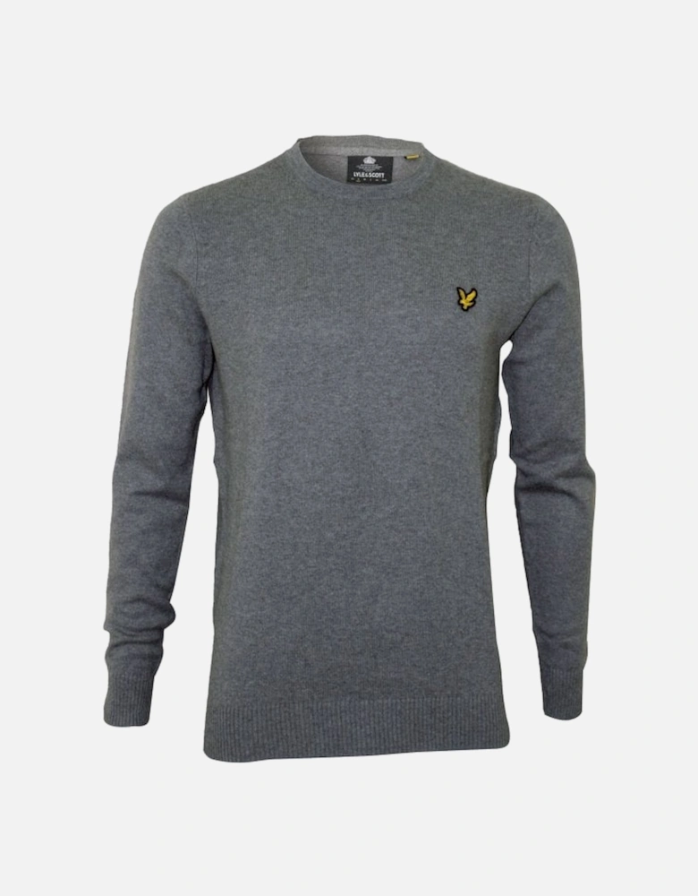 Crew-Neck Cotton Merino Jumper, Mid Grey Marl