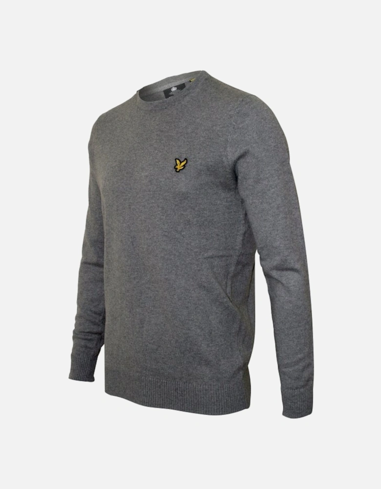 Crew-Neck Cotton Merino Jumper, Mid Grey Marl