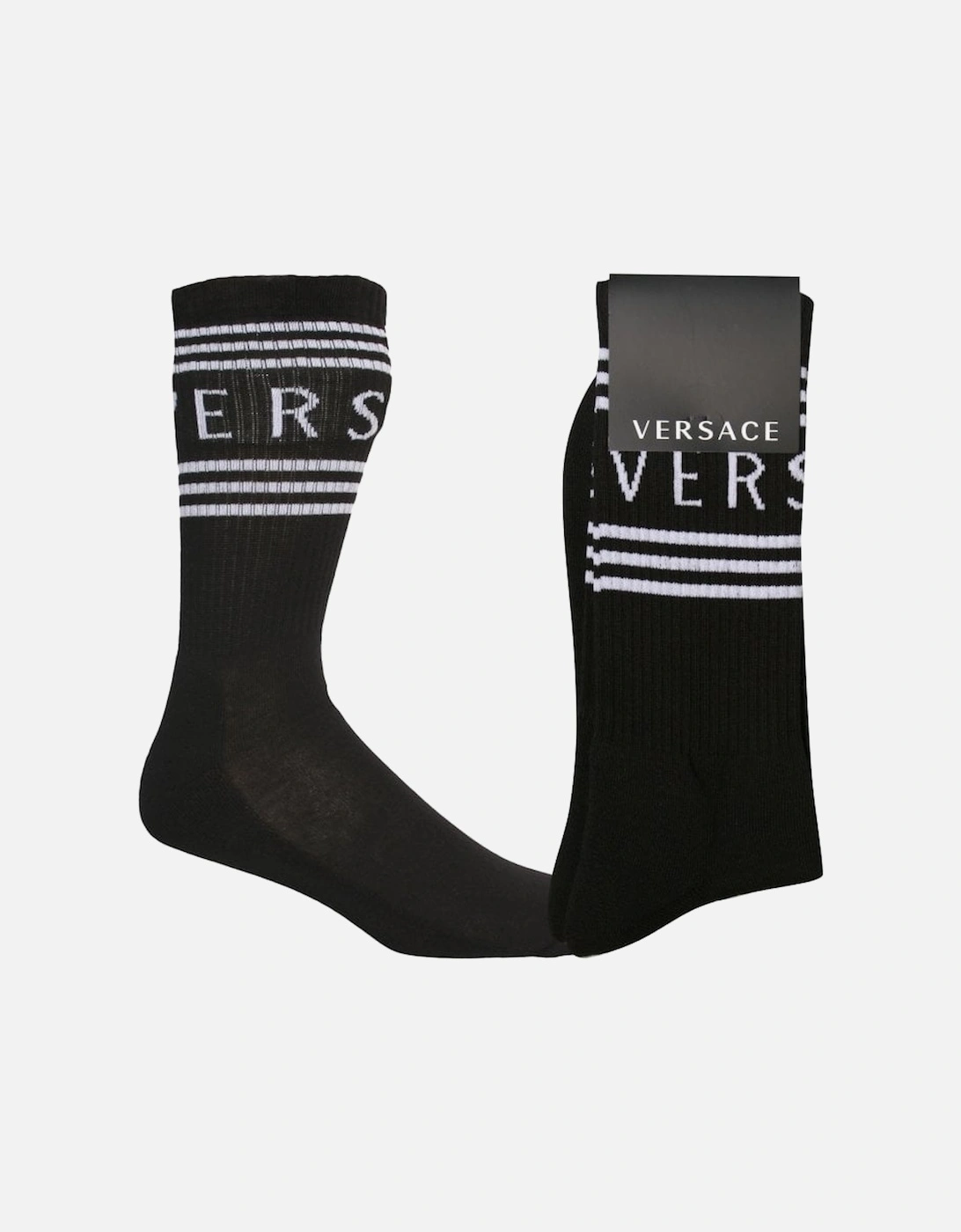 1990's Vintage Logo Sports Socks, Black/white