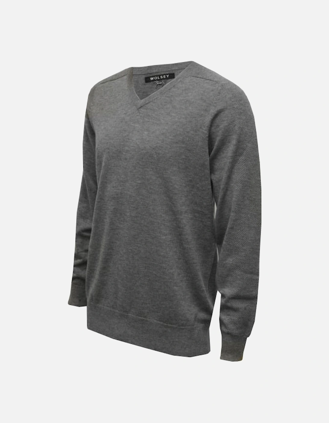 100% Extra Fine Merino Wool V-Neck Sweater, Grey Melange