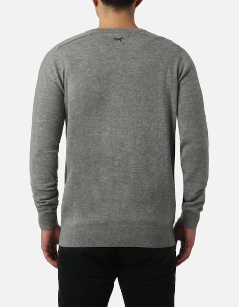 100% Extra Fine Merino Wool V-Neck Sweater, Grey Melange