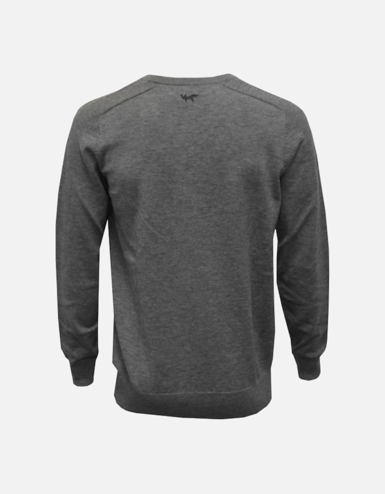 100% Extra Fine Merino Wool V-Neck Sweater, Grey Melange
