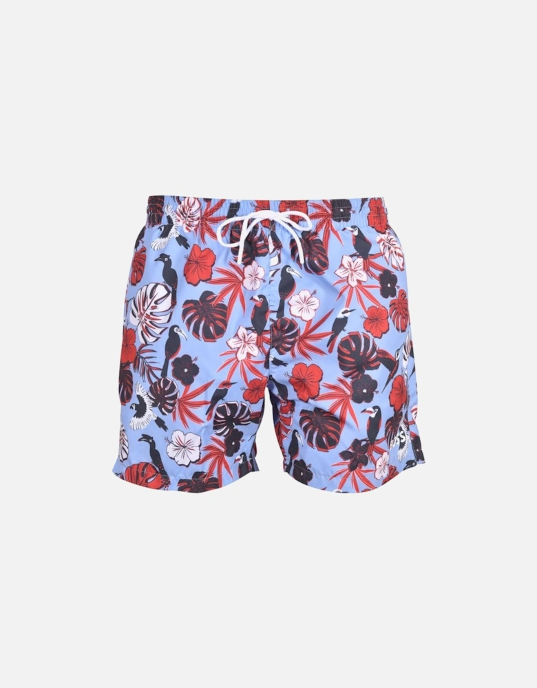 Piranha Floral Print Swim Shorts, Open Blue