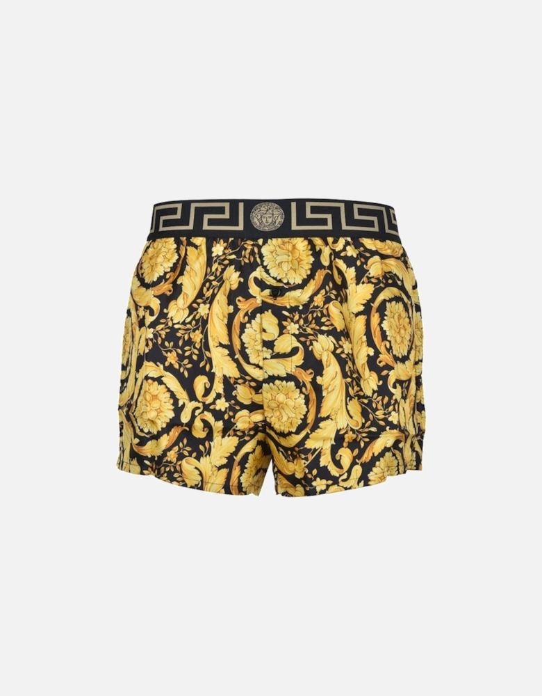 Iconic Barocco Button-Front Silk Boxer Short, Gold/black