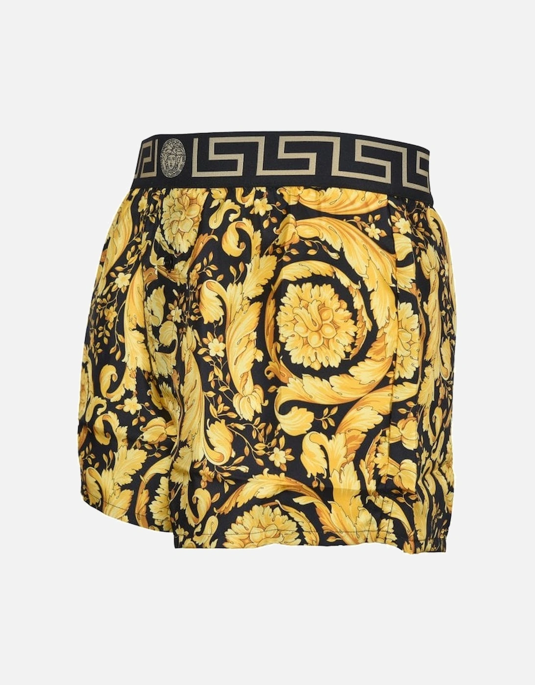 Iconic Barocco Button-Front Silk Boxer Short, Gold/black