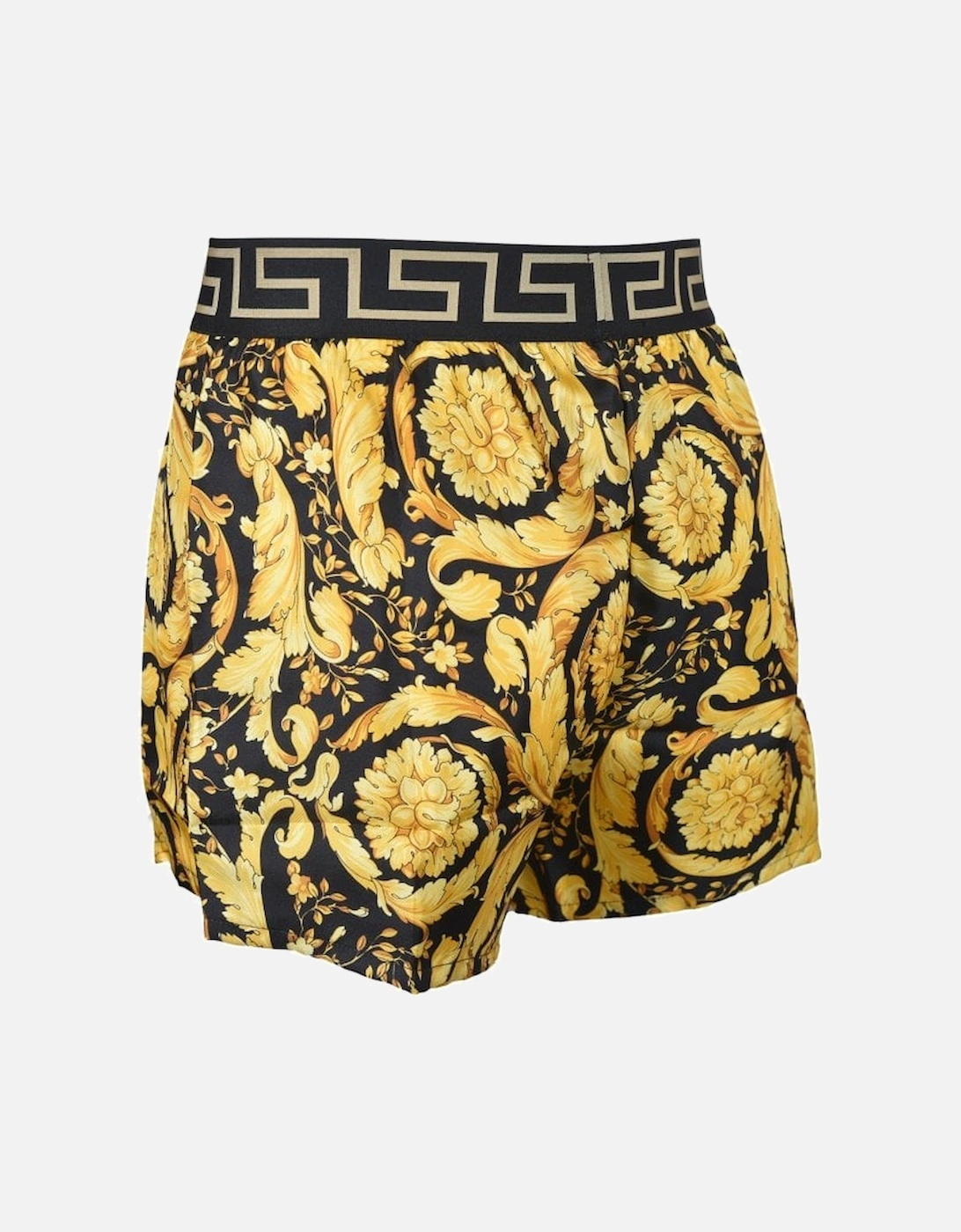Iconic Barocco Button-Front Silk Boxer Short, Gold/black