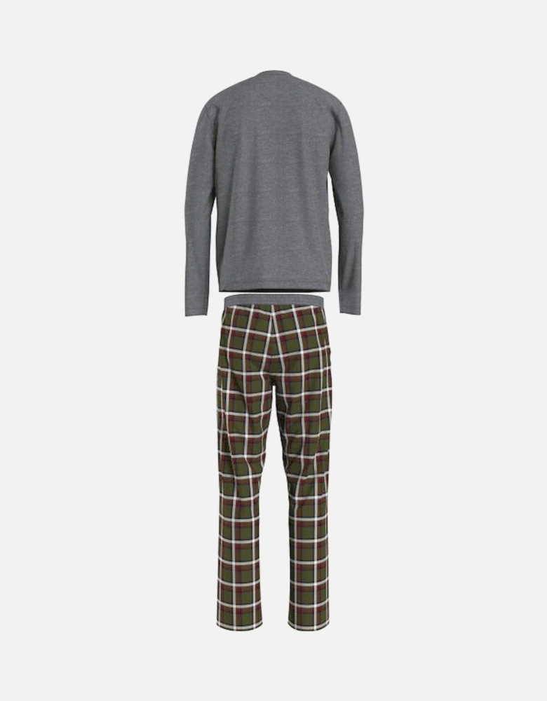 Long Sleeve Jersey & Flannel Check Pyjamas Gift Set, Grey/green