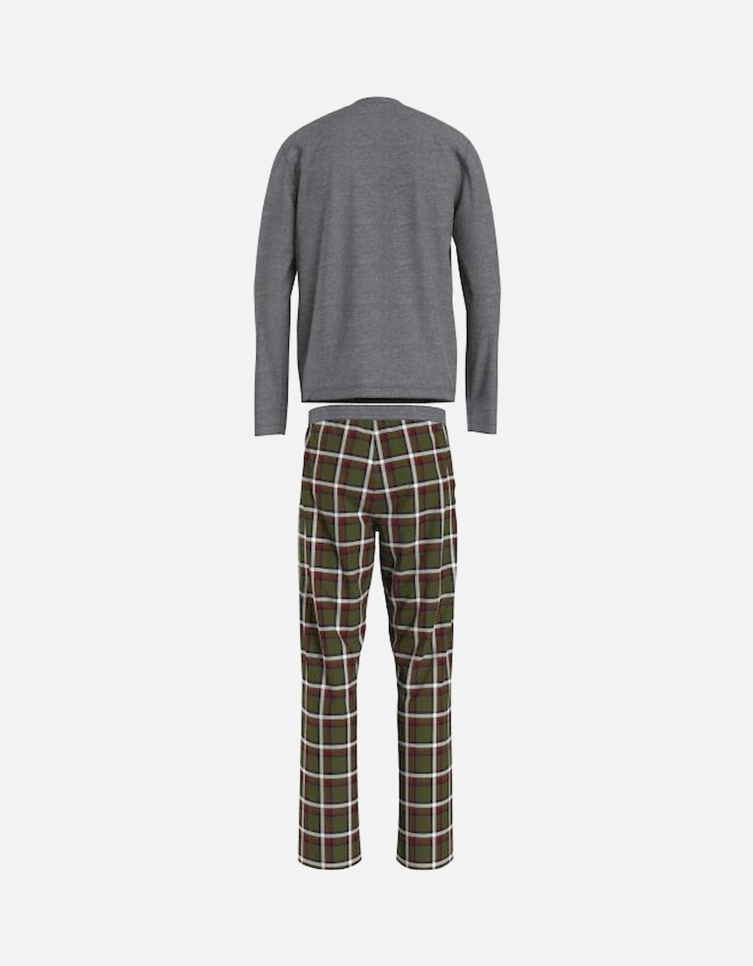 Long Sleeve Jersey & Flannel Check Pyjamas Gift Set, Grey/green