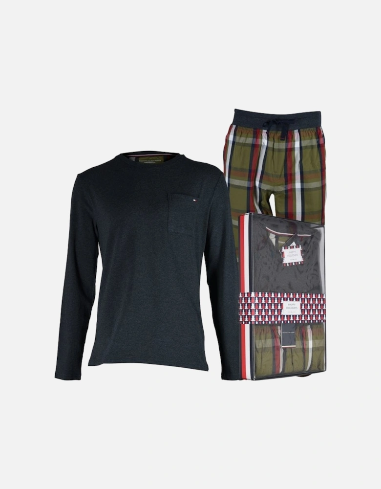 Long Sleeve Jersey & Flannel Check Pyjamas Gift Set, Grey/green