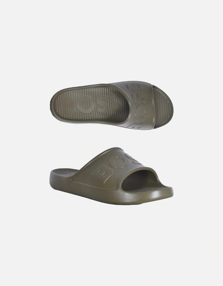 Darian Logo Slider Sandals, Khaki