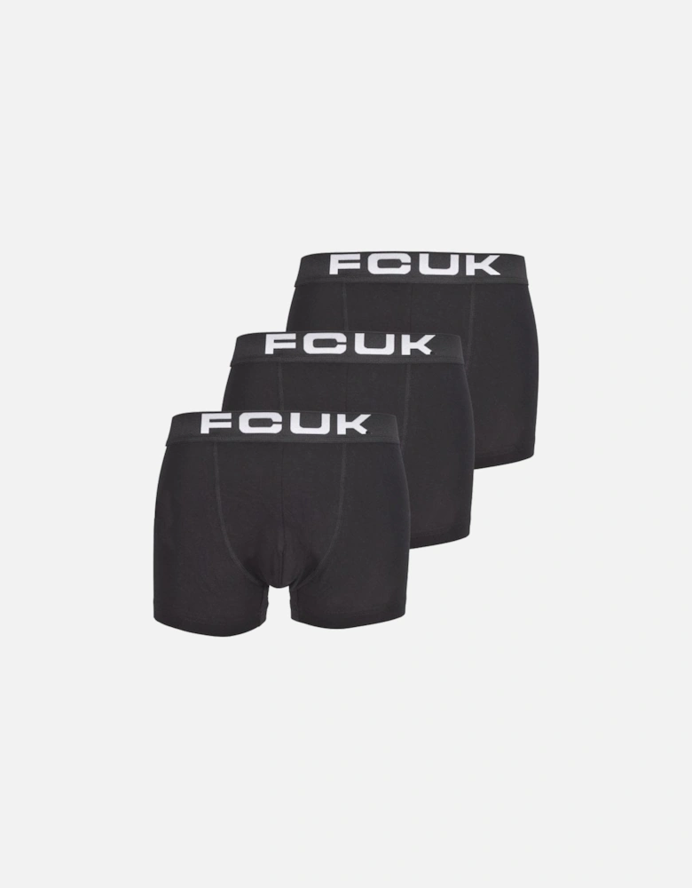 3-Pack FCUK Stretch Cotton Boxer Trunks, Black