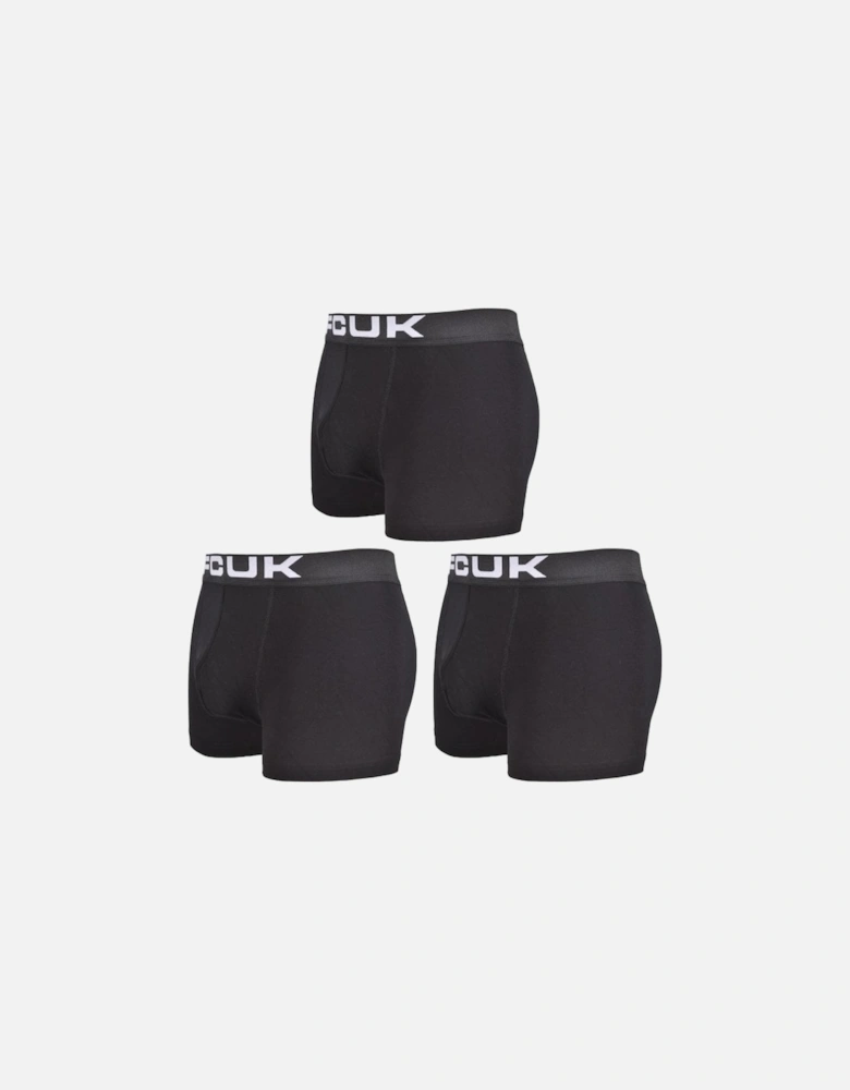3-Pack FCUK Stretch Cotton Boxer Trunks, Black