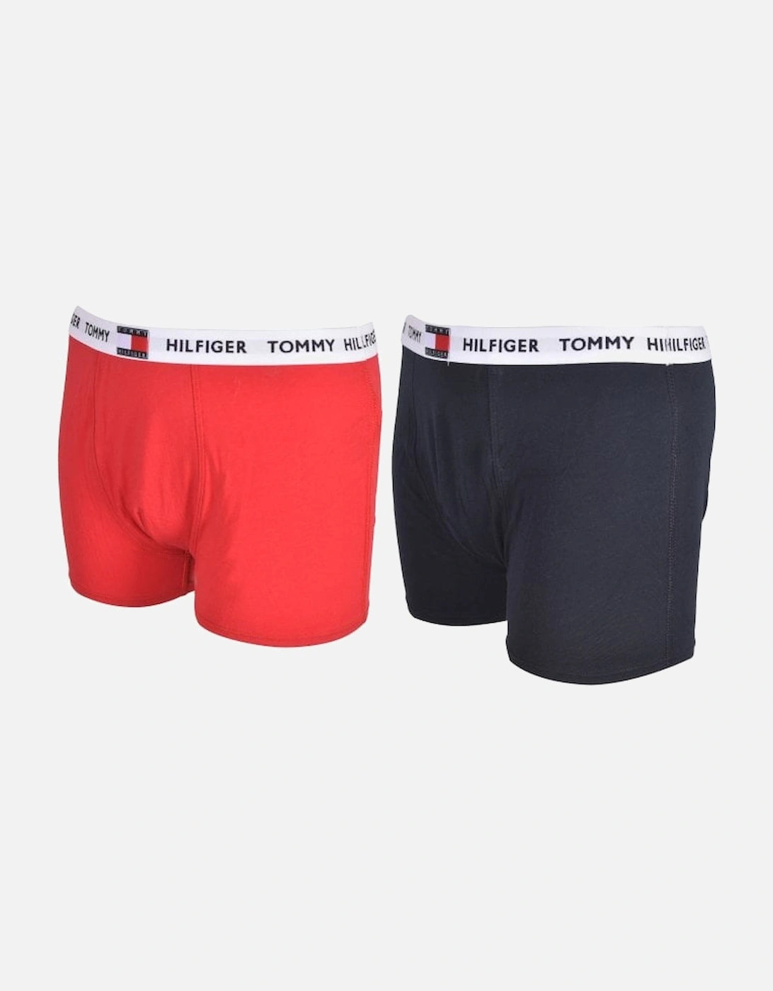 2-Pack Recycled Cotton Luxe Logo Boys Boxer Trunks, Navy/Red