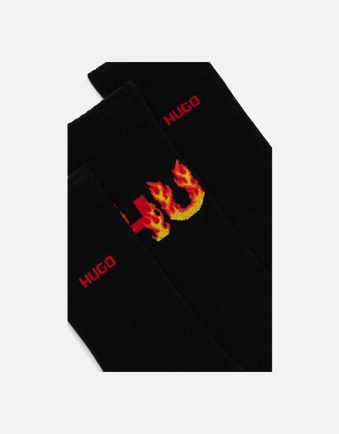 3-Pack Flames Logo Ribbed Sports Socks, Black