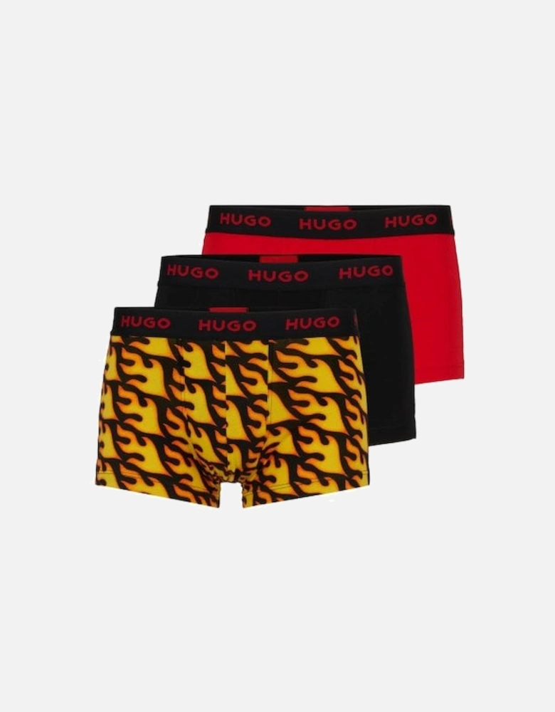 3-Pack Flames Print Boxer Trunks, Black/Orange/Red