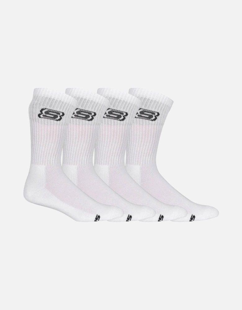 4-Pack S Logo Cushioned Sports Socks, White