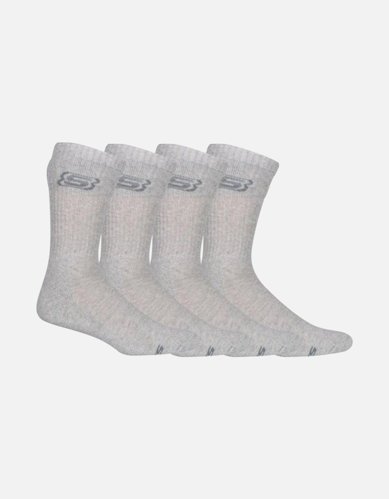 4-Pack S Logo Cushioned Sports Socks, Grey Marl