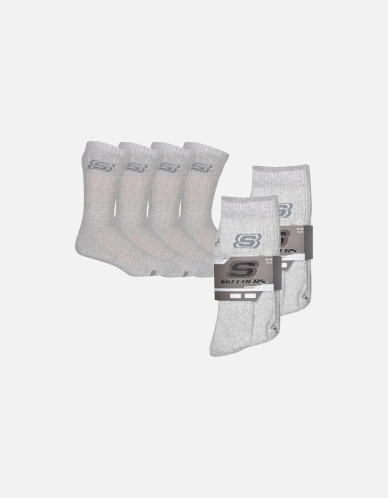 4-Pack S Logo Cushioned Sports Socks, Grey Marl