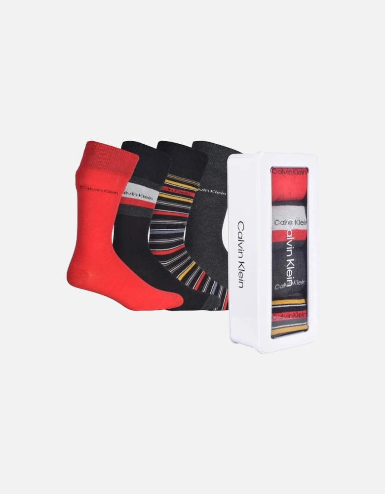 4-Pack Stripes & Solids Socks Gift Tin, Black/Red