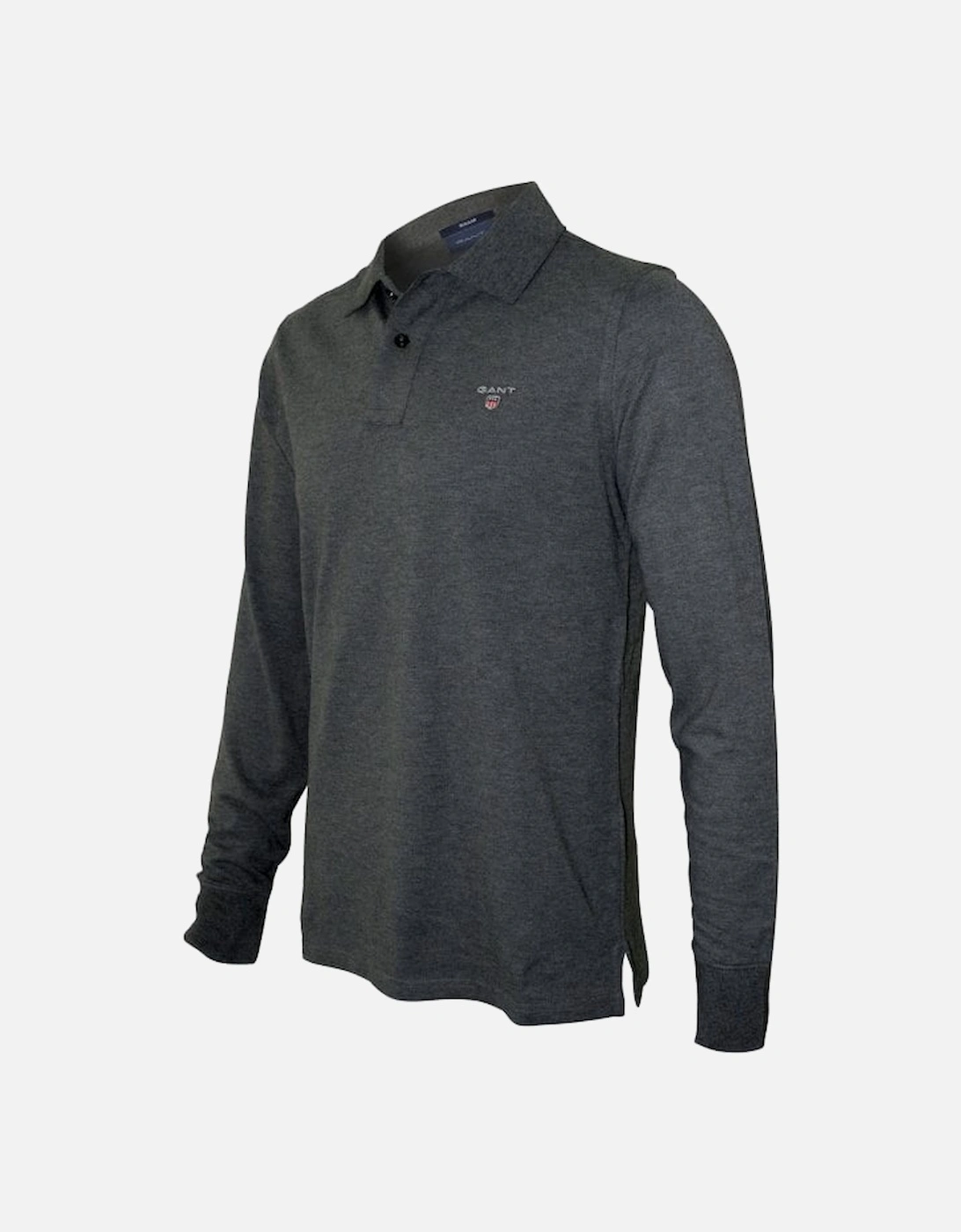 Long-Sleeve Pique Rugger Polo Shirt, Charcoal Melange
