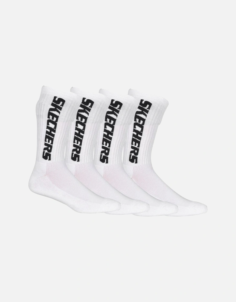 4-Pack Vertical Logo Cushioned Sports Socks, White