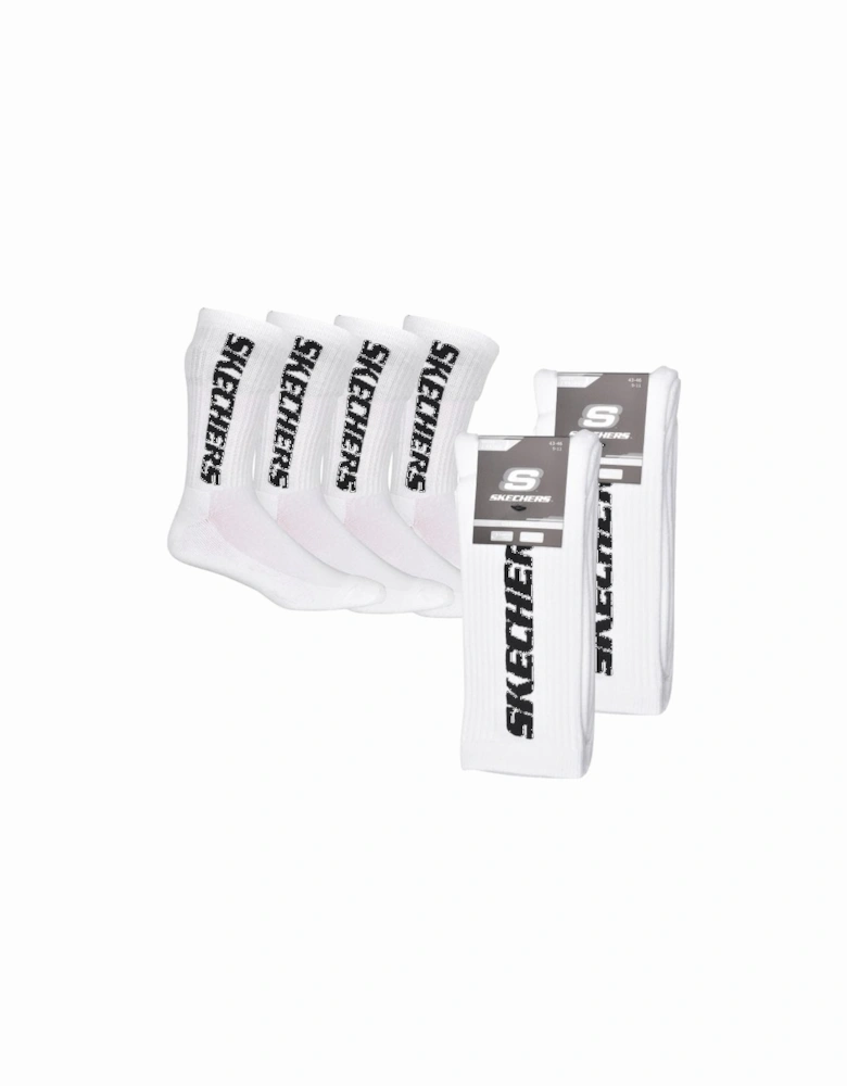 4-Pack Vertical Logo Cushioned Sports Socks, White