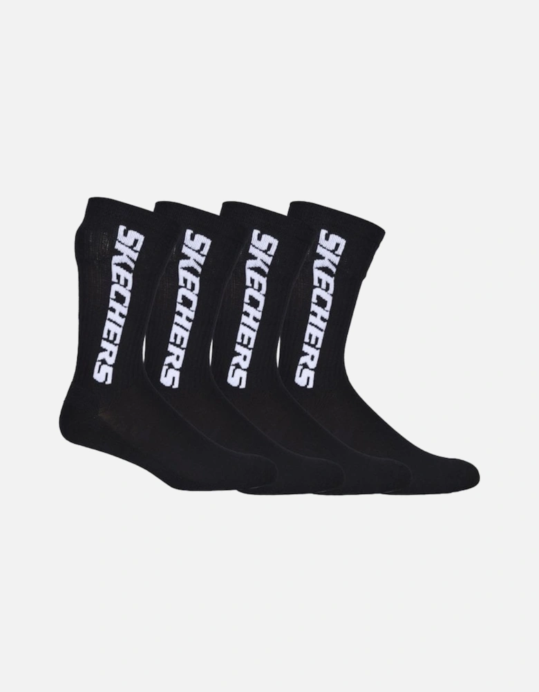 4-Pack Vertical Logo Cushioned Sports Socks, Black