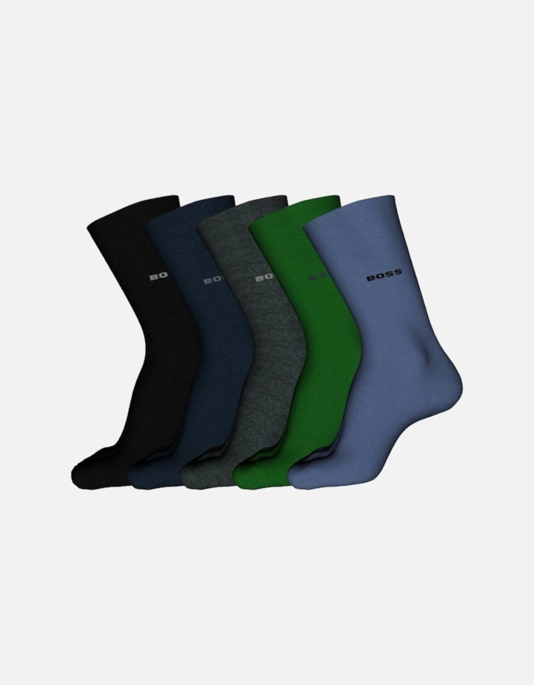 5-Pack Contrast Logo Socks, Black/Charcoal/Navy/Green/Blue