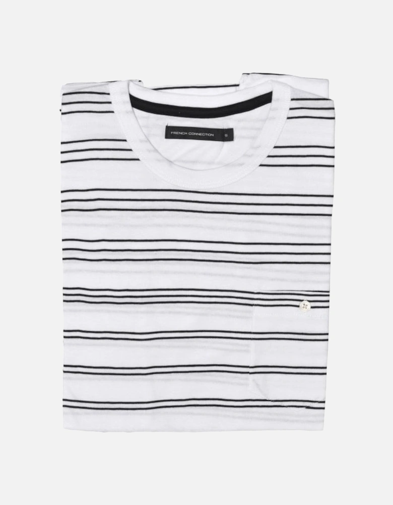 Striped Crew-Neck Pocket T-Shirt, White/navy