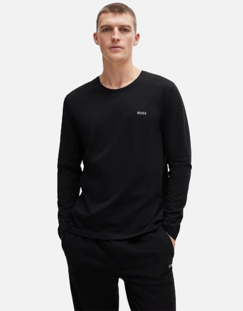 Luxe Jersey Long-Sleeve Loungewear T-Shirt, Black