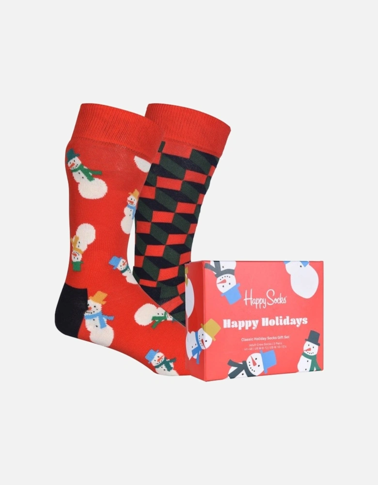 2-Pack Snowman Socks Gift Box, Red