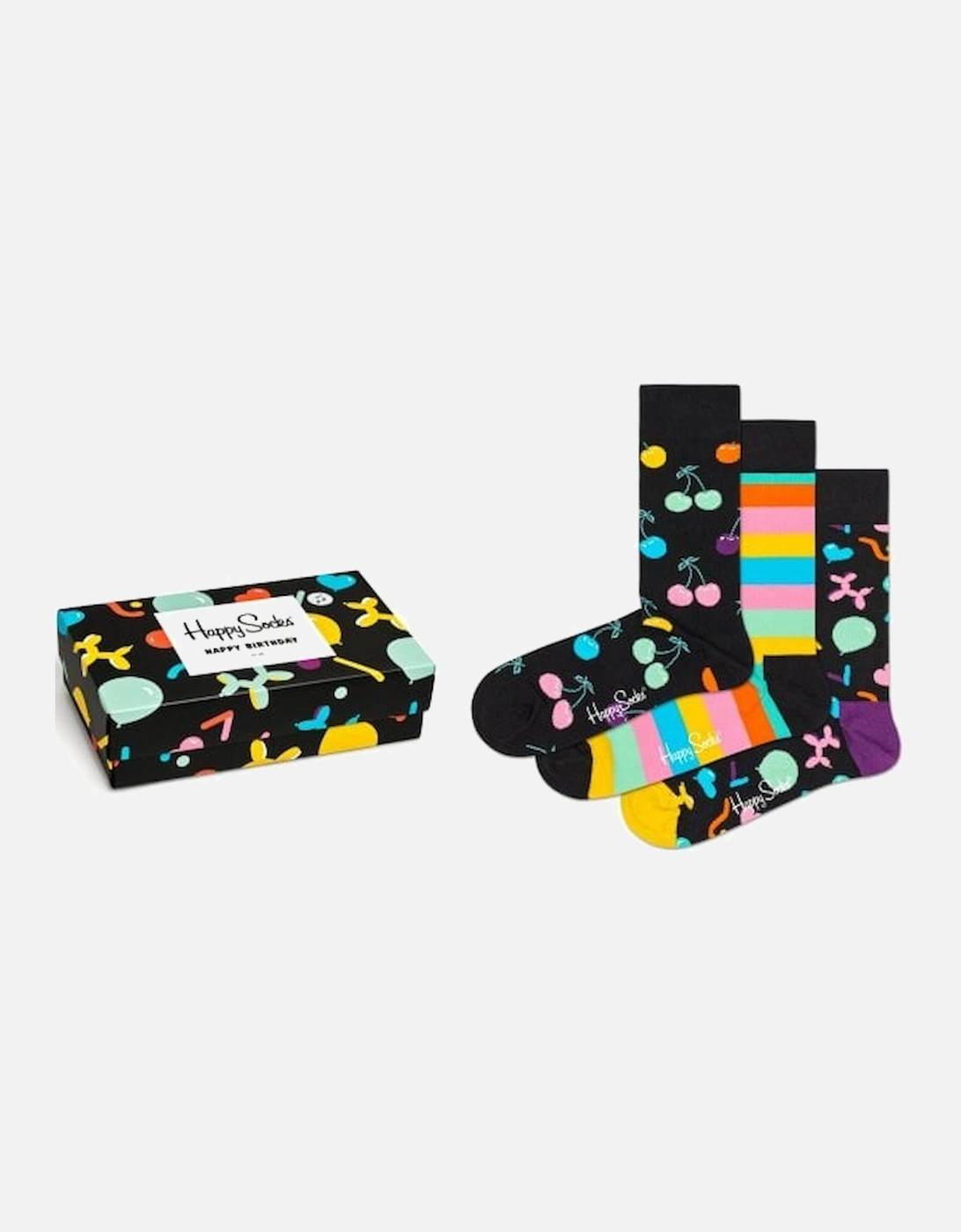 3-Pack Happy Birthday Socks Gift Box, Black/Multi