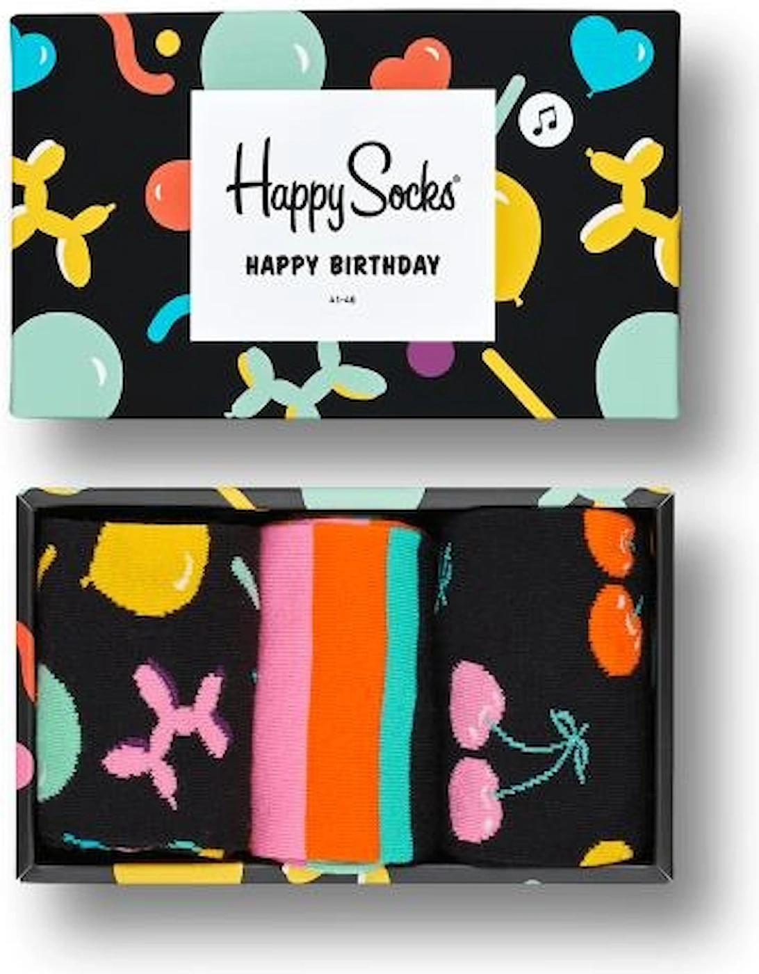 3-Pack Happy Birthday Socks Gift Box, Black/Multi