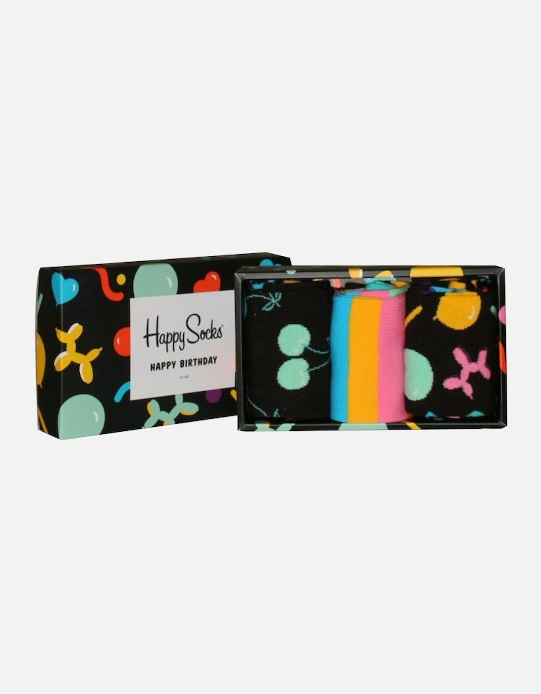3-Pack Happy Birthday Socks Gift Box, Black/Multi