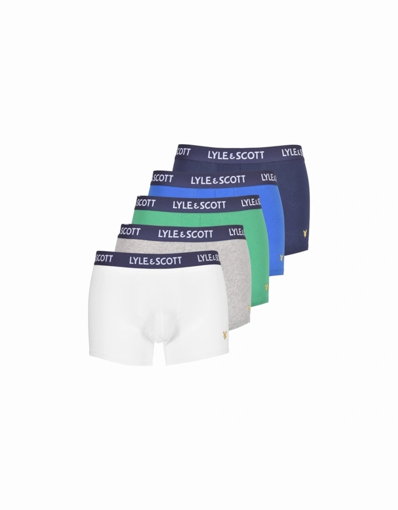5-Pack Cotton Stretch Boxer Briefs, Blue/Green/Grey/White