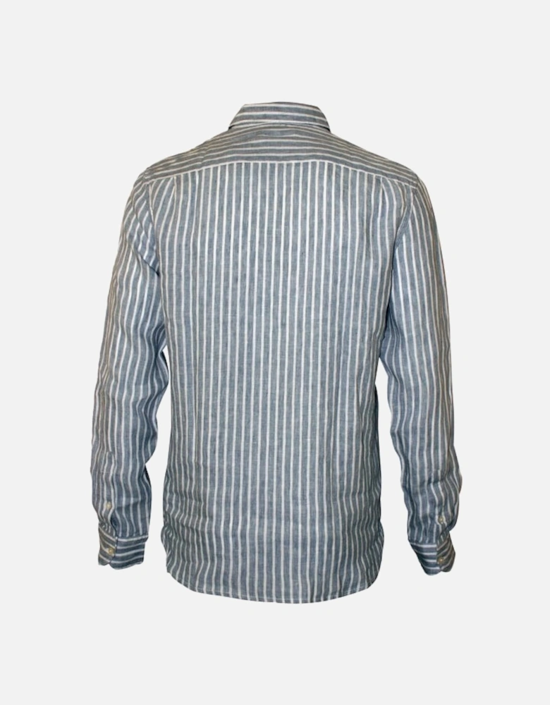 Striped Relaxed-Fit Linen Shirt, Grey/White