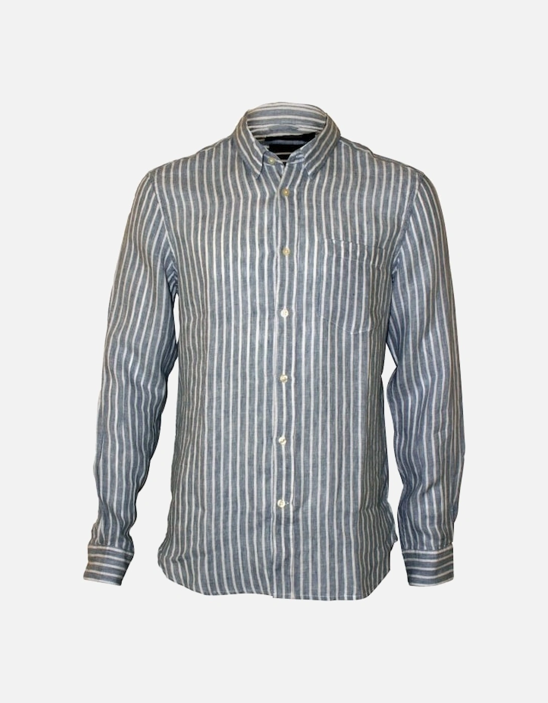 Striped Relaxed-Fit Linen Shirt, Grey/White, 4 of 3