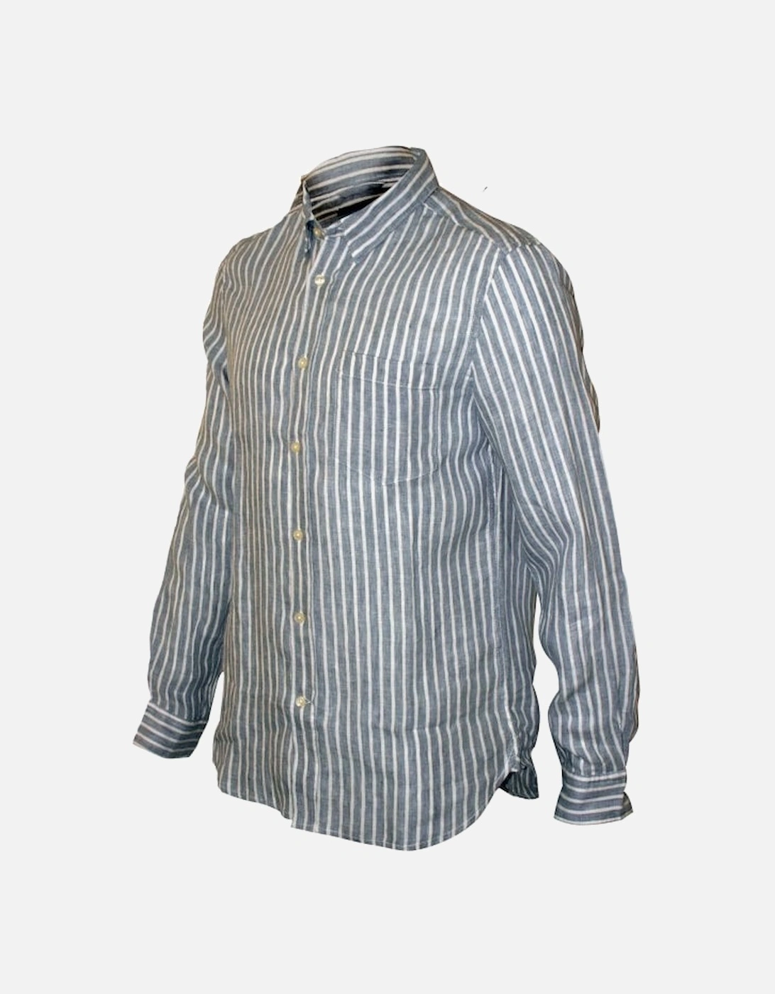 Striped Relaxed-Fit Linen Shirt, Grey/White