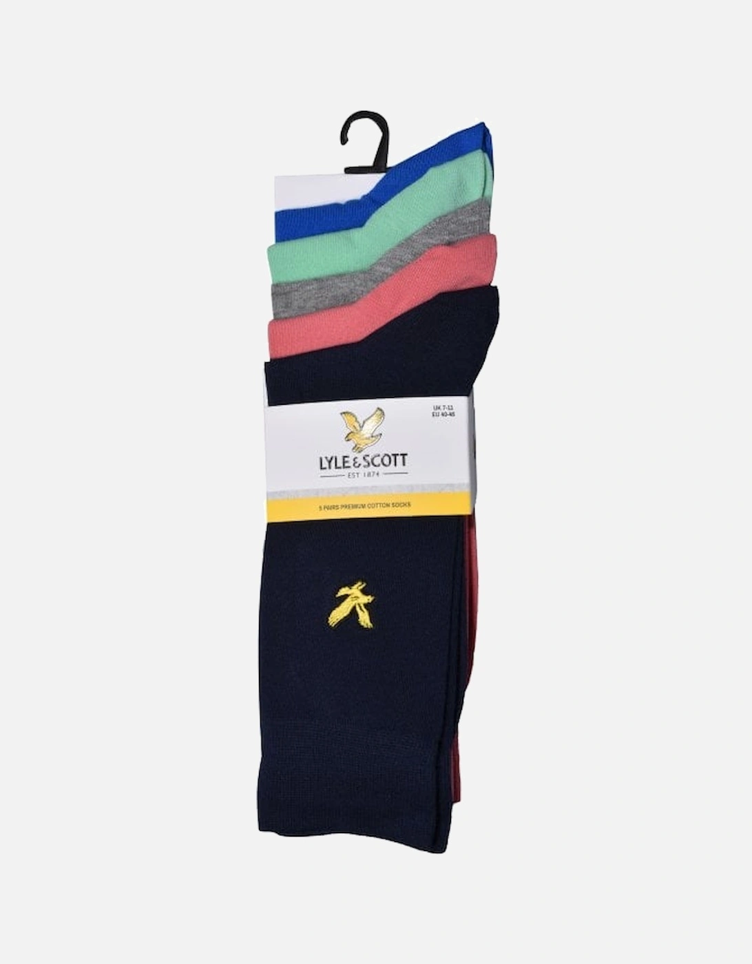 5-Pack Golden Eagle Logo Socks, Green/Pink/Navy/Blue/Grey