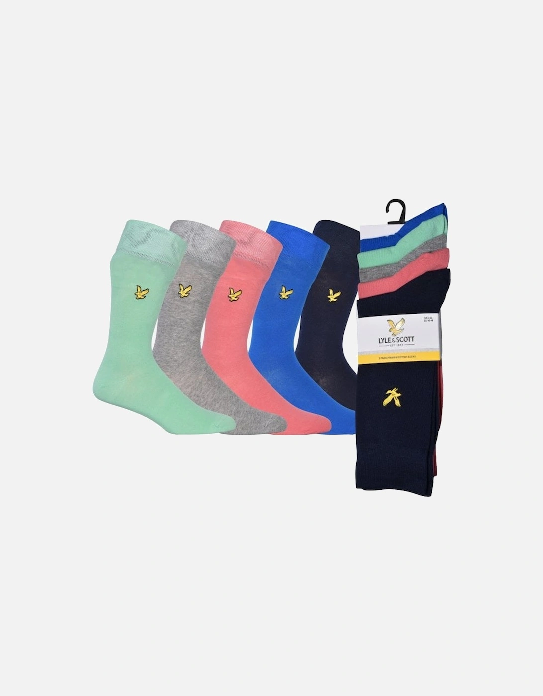 5-Pack Golden Eagle Logo Socks, Green/Pink/Navy/Blue/Grey