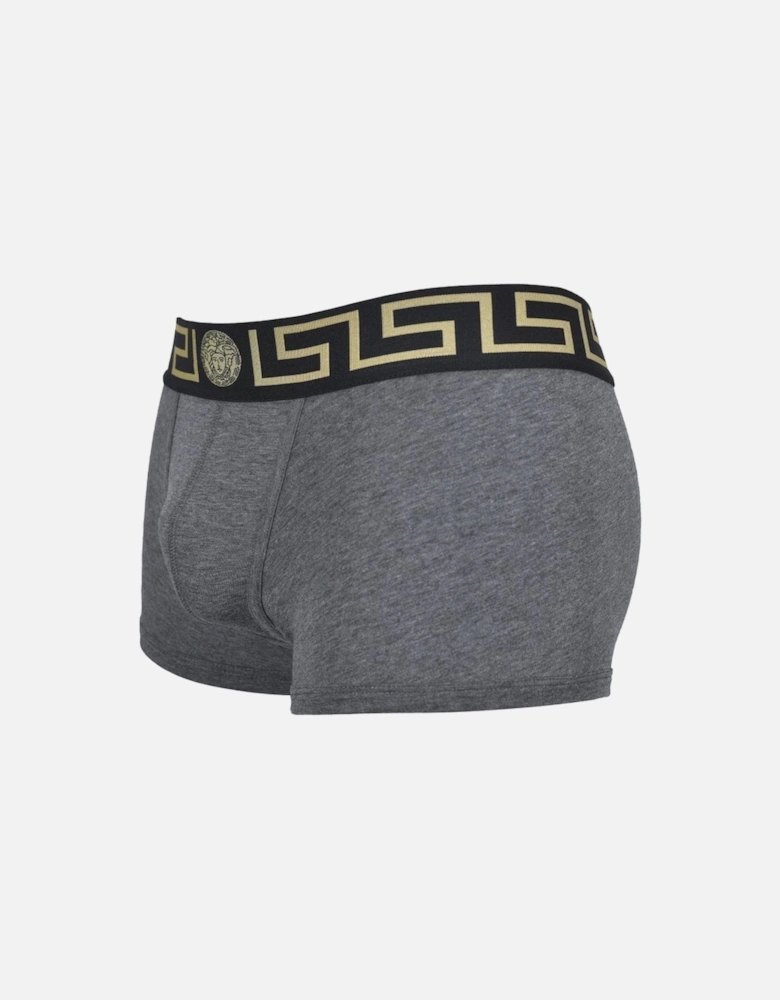 Iconic Greca Low-Rise Boxer Trunk, Grey and Black