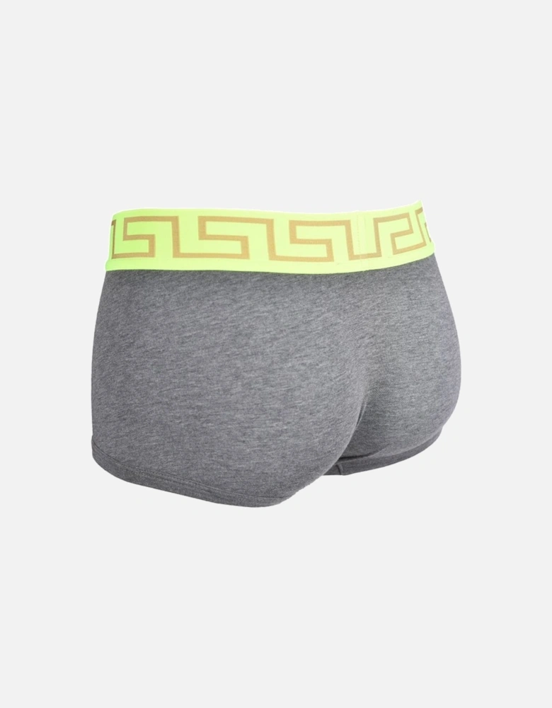 Iconic Low-Rise Boxer Trunk, Grey Melange w/ neon yellow