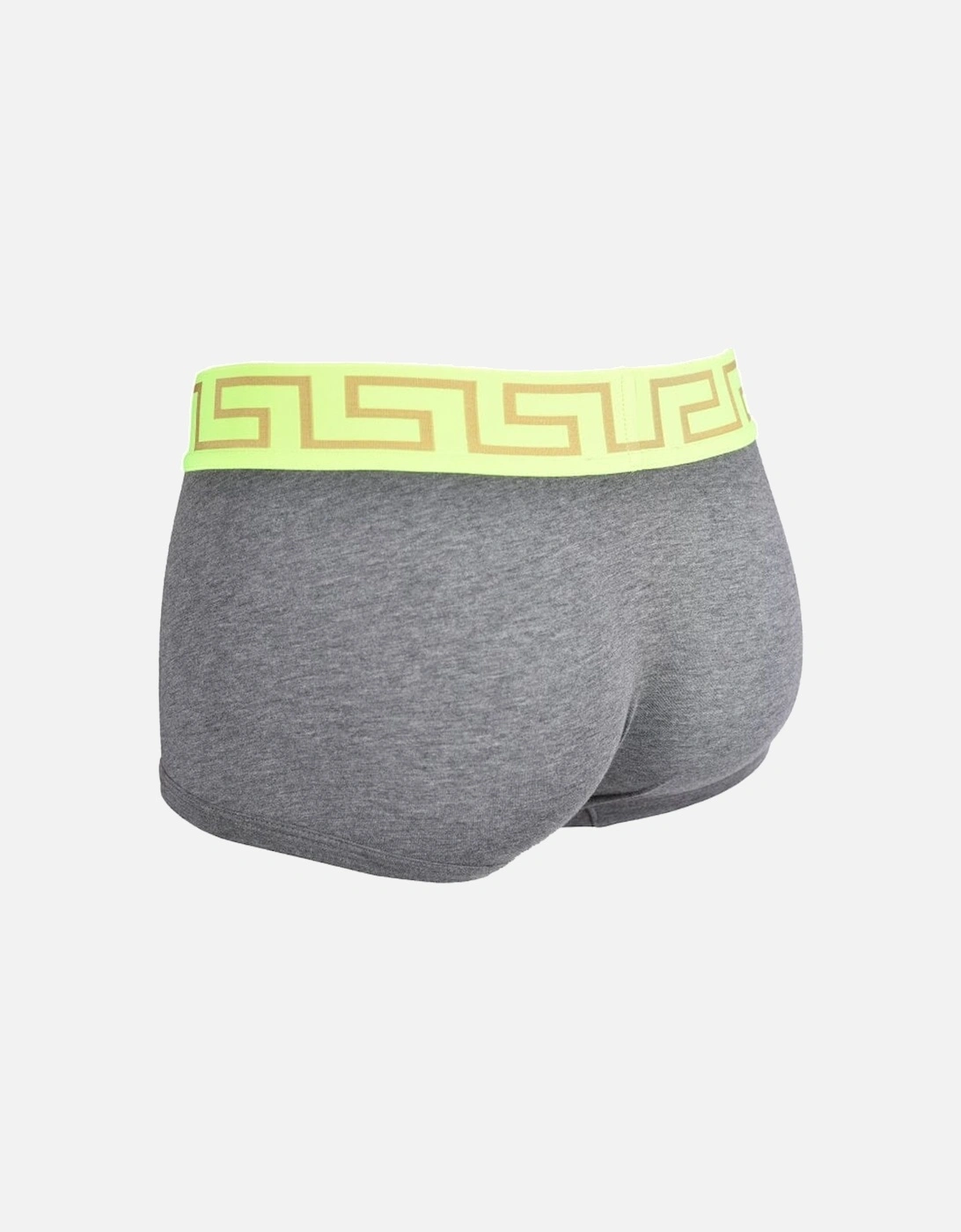 Iconic Greca Low-Rise Boxer Trunk, Grey and Neon Yellow