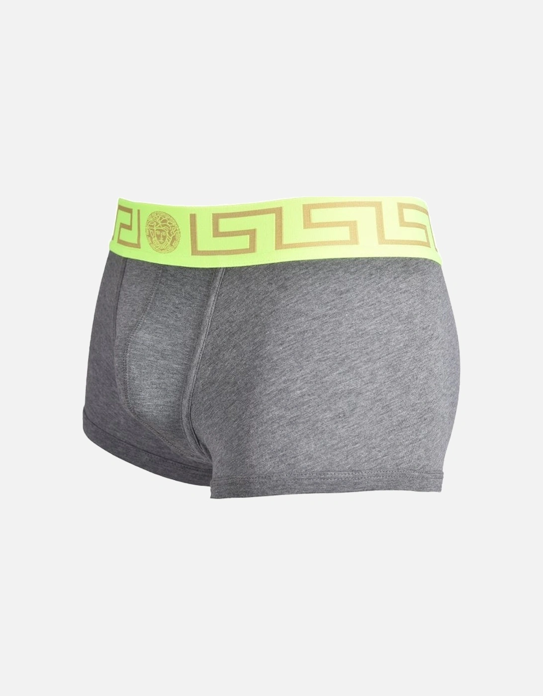 Iconic Greca Low-Rise Boxer Trunk, Grey and Neon Yellow