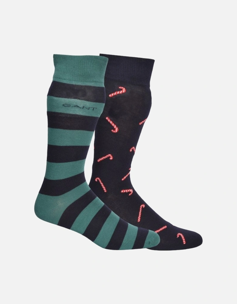 2-Pack Candy Cane & Stripe Socks Gift Set, Navy