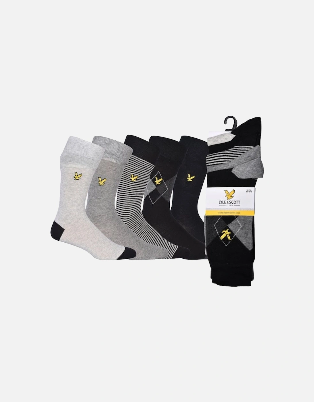 5-Pack Mixed Style Socks, Black/Grey